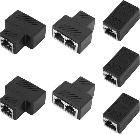 7 قطع من مقسمات إيثرنت، 4 مستطيلات و3 على شكل حرف T 1 إلى 2 موصل إيثرنت RJ45 وصلة RJ45 محولات إنترنت LAN متوافقة مع كابل شبكة Cat 5/5e/6/7/8 لأجهزة التلفزيون وأجهزة الكمبيوتر وجهاز التوجيه والمحور in Kuwait