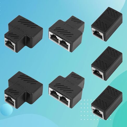 7 قطع من مقسمات إيثرنت، 4 مستطيلات و3 على شكل حرف T 1 إلى 2 موصل إيثرنت RJ45 وصلة RJ45 محولات إنترنت LAN متوافقة مع كابل شبكة Cat 5/5e/6/7/8 لأجهزة التلفزيون وأجهزة الكمبيوتر وجهاز التوجيه والمحور in Kuwait
