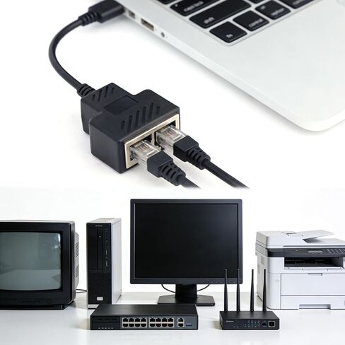 7 قطع من مقسمات إيثرنت، 4 مستطيلات و3 على شكل حرف T 1 إلى 2 موصل إيثرنت RJ45 وصلة RJ45 محولات إنترنت LAN متوافقة مع كابل شبكة Cat 5/5e/6/7/8 لأجهزة التلفزيون وأجهزة الكمبيوتر وجهاز التوجيه والمحور in Kuwait