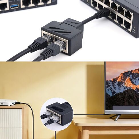 7 قطع من مقسمات إيثرنت، 4 مستطيلات و3 على شكل حرف T 1 إلى 2 موصل إيثرنت RJ45 وصلة RJ45 محولات إنترنت LAN متوافقة مع كابل شبكة Cat 5/5e/6/7/8 لأجهزة التلفزيون وأجهزة الكمبيوتر وجهاز التوجيه والمحور in Kuwait