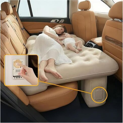 Car Air Mattress for Back Seat, Inflatable Car Bed with Built-in Rechargeable Cordless Air Pump, Support Column & Pillow Design, Portable Travel Car Sleeping Mattress for Sedan SUV Camping Road Trip in Kuwait