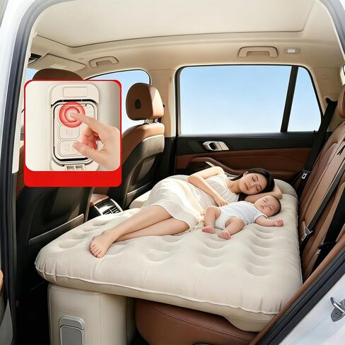 Car Air Mattress for Back Seat, Inflatable Car Bed with Built-in Rechargeable Cordless Air Pump, Support Column & Pillow Design, Portable Travel Car Sleeping Mattress for Sedan SUV Camping Road Trip in Kuwait