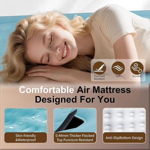 Air Mattress Twin with Built in Pump, 18" Height Foldable Blow up Air Bed, Comfort Self Inflatable Mattress Single Bed for Home, Travel, Camping & Guests, Blue in Kuwait