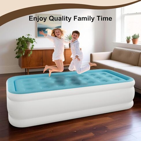 Air Mattress Twin with Built in Pump, 18" Height Foldable Blow up Air Bed, Comfort Self Inflatable Mattress Single Bed for Home, Travel, Camping & Guests, Blue in Kuwait