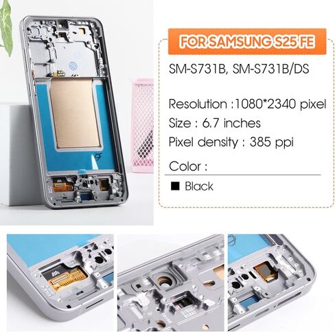 OLED Screen Replacement for Samsung Galaxy S25 FE SM-S731B,SM-S731B/DS with Frame, Fix Shattered Display, High Brightness Touch Screen Assembly Kit in Kuwait