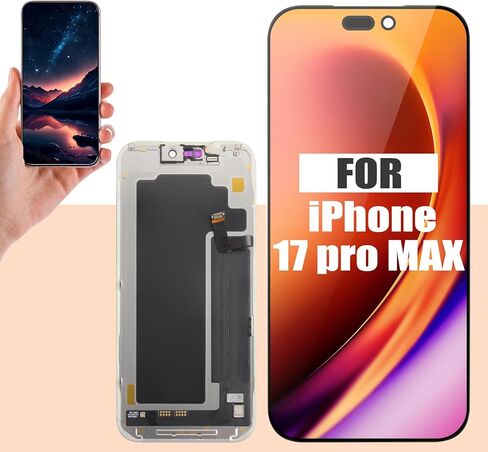 شاشة أصلية لهاتف iPhone 17 Pro Max بديلة لشاشة iPhone 17 Pro Max LCD A3526، A3257، A3527، A3525 أجزاء إصلاح مجموعة محول الأرقام بشاشة تعمل باللمس ثلاثية الأبعاد (أسود بدون إطار) in Kuwait