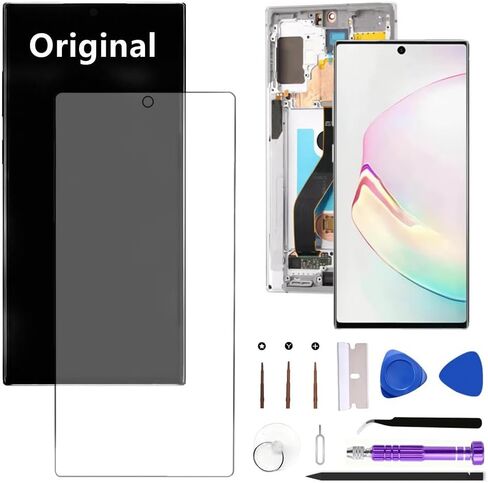 استبدال شاشة AMOLED Galaxy Note10 Plus الأصلية مقاس 6.8 بوصة لهاتف Samsung Galaxy Note10plus 5G N975U N976U مجموعة محول الأرقام لشاشة تعمل باللمس (﻿ مع إطار رمادي + فيلم واقي + أدوات) in Kuwait