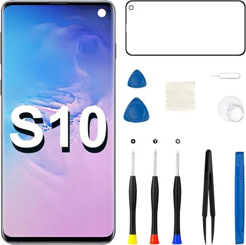 مجموعة استبدال شاشة LCD لهاتف Samsung Galaxy S10 مع إطار مع سماعة أذن ومكبر الصوت وزر الصوت الجانبي ومحرك الاهتزاز SM-G973U ومحول رقمي بشاشة تعمل باللمس (بدون وظيفة بصمة الإصبع) in Kuwait