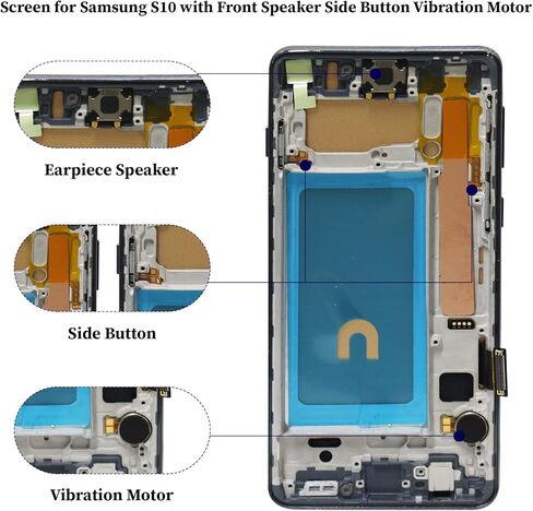 مجموعة استبدال شاشة LCD لهاتف Samsung Galaxy S10 مع إطار مع سماعة أذن ومكبر الصوت وزر الصوت الجانبي ومحرك الاهتزاز SM-G973U ومحول رقمي بشاشة تعمل باللمس (بدون وظيفة بصمة الإصبع) in Kuwait