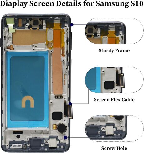 مجموعة استبدال شاشة LCD لهاتف Samsung Galaxy S10 مع إطار مع سماعة أذن ومكبر الصوت وزر الصوت الجانبي ومحرك الاهتزاز SM-G973U ومحول رقمي بشاشة تعمل باللمس (بدون وظيفة بصمة الإصبع) in Kuwait