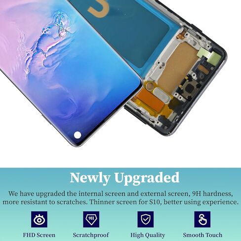 مجموعة استبدال شاشة LCD لهاتف Samsung Galaxy S10 مع إطار مع سماعة أذن ومكبر الصوت وزر الصوت الجانبي ومحرك الاهتزاز SM-G973U ومحول رقمي بشاشة تعمل باللمس (بدون وظيفة بصمة الإصبع) in Kuwait