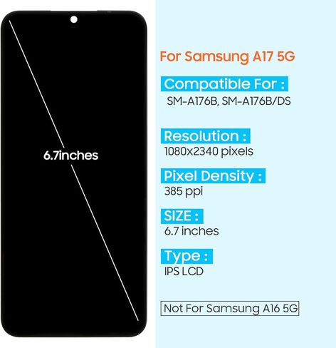 INCELL for Samsung Galaxy A17 Screen Replacement for Samsung A17 5G / A17 4G LCD Display SM-A175F SM-A176B SM-A176B/DS 6.7" Digitizer Touchscreen Assembly with Tools Kits in Kuwait