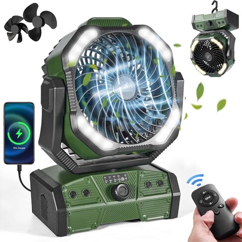 Odoland 40000mAh Camping Fan with LED Light, Battery Operated Oscillating Desk Fan with Remote & Hook, Rechargeable Outdoor Tent Fan with Timer for Hurricane Power Outage Travel Jobsite RV, Orange in Kuwait