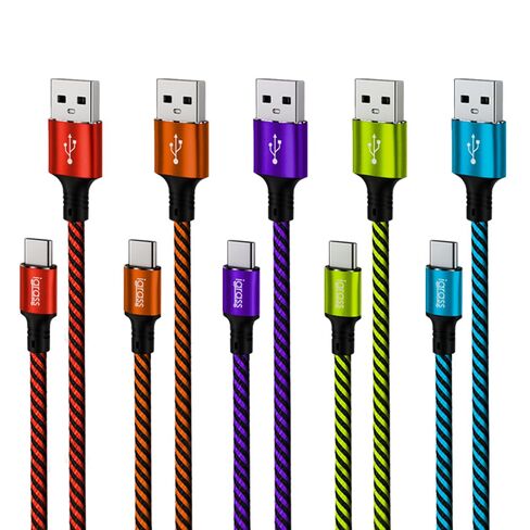 كابل USB A إلى USB C من igrass 5 حزم، كابل شاحن USB C بطول 10 أقدام، كابل شحن سريع من النوع C بقدرة 60 وات لسلسلة iPhone 17/16/15 وiPad mini 6 وSamsung Galaxy وأجهزة USB-C in Kuwait