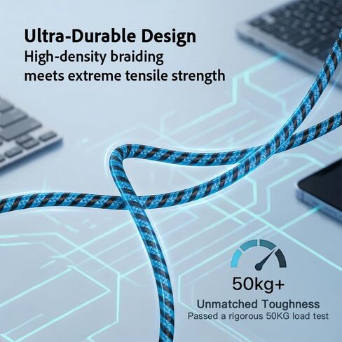 كابل USB A إلى USB C من igrass 5 حزم، كابل شاحن USB C بطول 10 أقدام، كابل شحن سريع من النوع C بقدرة 60 وات لسلسلة iPhone 17/16/15 وiPad mini 6 وSamsung Galaxy وأجهزة USB-C in Kuwait