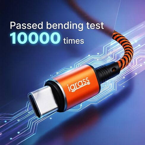 كابل USB A إلى USB C من igrass 5 حزم، كابل شاحن USB C بطول 10 أقدام، كابل شحن سريع من النوع C بقدرة 60 وات لسلسلة iPhone 17/16/15 وiPad mini 6 وSamsung Galaxy وأجهزة USB-C in Kuwait