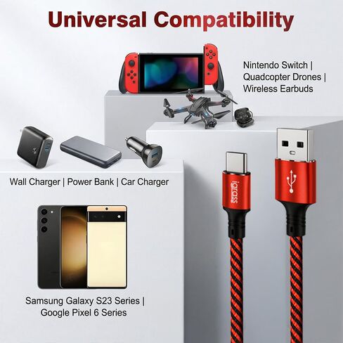 كابل USB A إلى USB C من igrass 5 حزم، كابل شاحن USB C بطول 10 أقدام، كابل شحن سريع من النوع C بقدرة 60 وات لسلسلة iPhone 17/16/15 وiPad mini 6 وSamsung Galaxy وأجهزة USB-C in Kuwait
