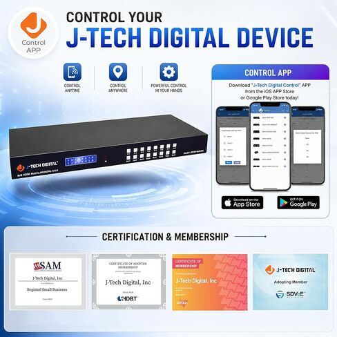 J-Tech Digital 8x8 HDMI Matrix Switch Switcher HDMI 2.0 HDR 4K@60Hz YUV 4:4:4, HDCP 2.2/1.4, 18Gbps, EDID, IP/Ethernet Control, Compatible with Control4 Driver [JTECH-8x8-H20] in Kuwait
