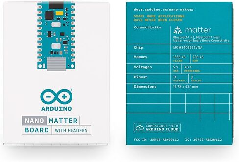 Arduino Nano Matter مع رؤوس [ABX00137] - لوحة تطوير إنترنت الأشياء المدمجة مع بروتوكول المادة، واي فاي ودعم الخيوط، مثالية للمنزل الذكي والتطبيقات المدمجة in Kuwait
