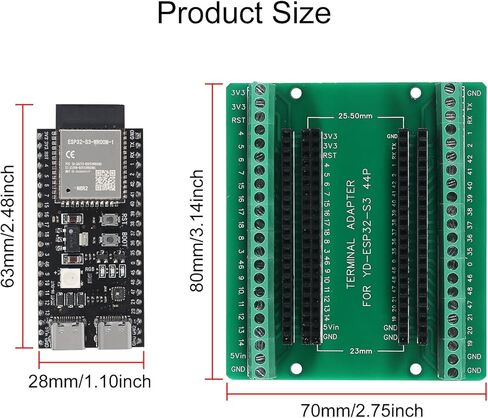 AITRIP 2Sets ESP32-S3-N8R2 ESP32-S3 44Pin Type-C لوحة تطوير Wi-Fi + BLE MCU وحدة تدمج وظائف Wi-Fi وBLE كاملة مع مجموعة محول التوسع in Kuwait