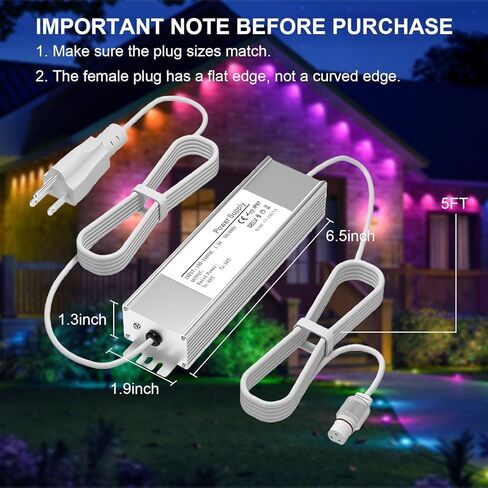 36V Power Adapter, for Govee Permanent Outdoor Lights H705A/H705B/H705C Power Cables. 3 Pin White(Non-Compatible Barrel connectors) in Kuwait