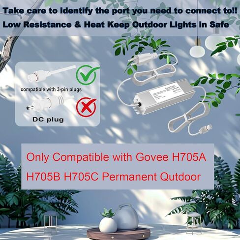 36V Power Adapter, for Govee Permanent Outdoor Lights H705A/H705B/H705C Power Cables. 3 Pin White(Non-Compatible Barrel connectors) in Kuwait