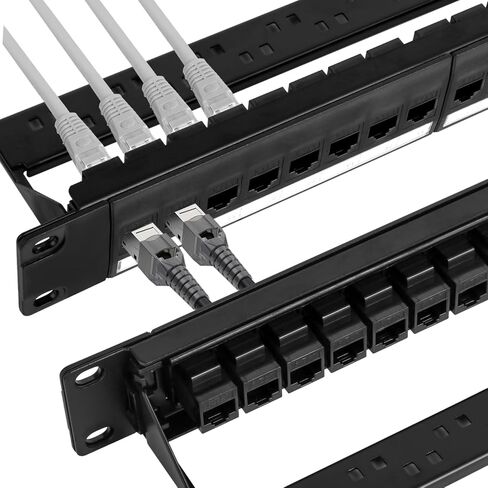 24 Port Keystone Patch Panel, 1U 19-inch RJ45 Network Patch Panel with Back Bar, Loaded with 24 Cat6 Couplers (Black) in Kuwait