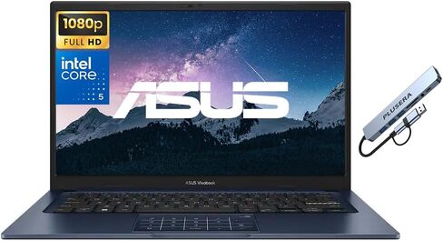 ASUS Vivobook 14" FHD Business & Student Laptop Computer, 10-Core Intel Core 5 120U Processor, 12GB RAM 1TB SSD, Windows 11, PLUSERA 8-in-1 Hub Included, Quiet Blue in Kuwait