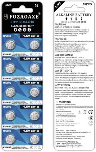LR1130 Battery 10 Pack, AG10 389 390 189 L1131 LR54 SR1130 V10GA Alkaline Button Coin Cell Batteries for Toys, Calculators & Household Gadgets, 1.5V, Reliable & Long-Lasting in Saudi Arabia