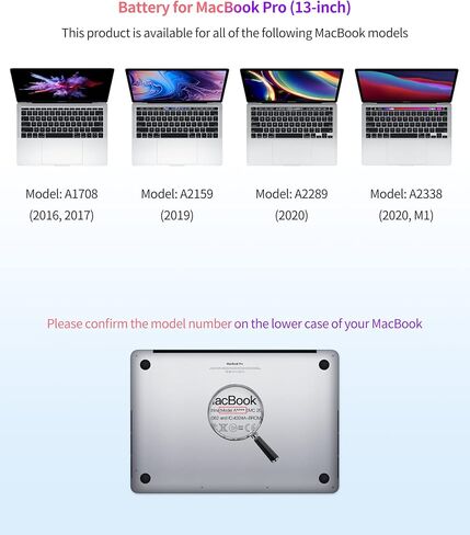 ASMARK بطارية بديلة لجهاز MacBook Pro A2289(2020) A1708(2016,2017) A2159(2019) بطارية 13 بوصة A2171/A1713 in Kuwait