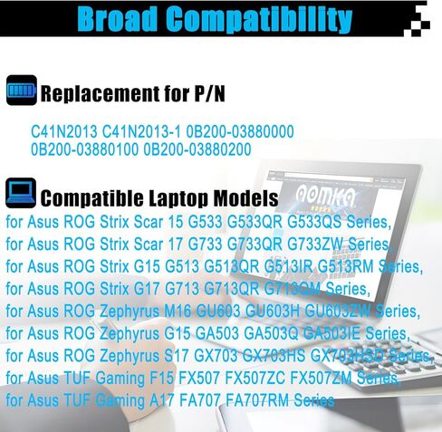 C41N2013 استبدال بطارية الكمبيوتر المحمول لـ Asus ROG Strix G15 G513 G513IM G17 G713 G713IM G713QM Rog Strix Scar 15 G533 G533QM G533QR 17 G733 G733ZM Zephyrus G15 GA503 Series in Kuwait