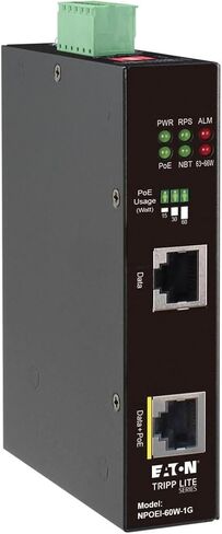 Tripp Lite Gigabit Ethernet PoE Injector Heavy-Duty Industrial, 1-Port, 60W PoE++, 1 Gbps, Power + Data up to 328 Feet / 100 Meters, IP30 Housing, DIN Rail-Mount Ready, 3-Year Warranty (NPOEI-60W-1G) in Kuwait