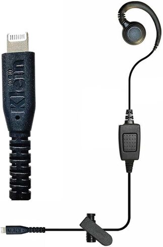 Klein Electronics 1 Wire Push to Talk Earpiece - PTT Button with Lightning Connector for Apple iPhones, Headset PTT Surveillance Earpiece w/Noise Reducing Mic, Compatible with a Variety of PTT Apps in Kuwait