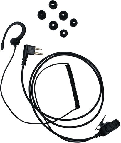PTT Mic Earpiece Headset for Walkie Talkies - Compatible with Motorola CP200D, BPR40, CLS1410 Two-Way Radios (3 Eartip Sizes Included) (C-Shape and 3eartip, Black) in Kuwait