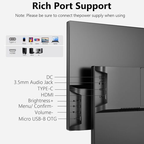 شاشة ثانية كبيرة محمولة مقاس 21.5 بوصة بدقة FHD 1080P 75 هرتز، شاشة خارجية USB-C HDMI لألعاب الكمبيوتر المكتبي والكمبيوتر المحمول، يدعم حامل VESA in Kuwait