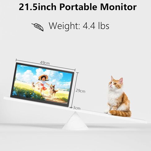 شاشة ثانية كبيرة محمولة مقاس 21.5 بوصة بدقة FHD 1080P 75 هرتز، شاشة خارجية USB-C HDMI لألعاب الكمبيوتر المكتبي والكمبيوتر المحمول، يدعم حامل VESA in Kuwait