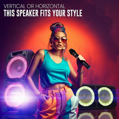 QFX PBX-100 Bluetooth Wireless Portable Party Speakers with Dual 10" Woofers - Rechargeable, LED Party Lights, 5-Band EQ, USB/TF Slot, Black in Kuwait