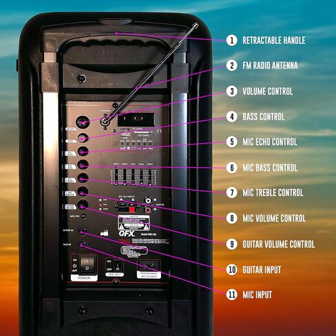 QFX PBX-100 Bluetooth Wireless Portable Party Speakers with Dual 10" Woofers - Rechargeable, LED Party Lights, 5-Band EQ, USB/TF Slot, Black in Kuwait
