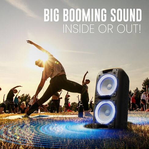 QFX PBX-100 Bluetooth Wireless Portable Party Speakers with Dual 10" Woofers - Rechargeable, LED Party Lights, 5-Band EQ, USB/TF Slot, Black in Kuwait