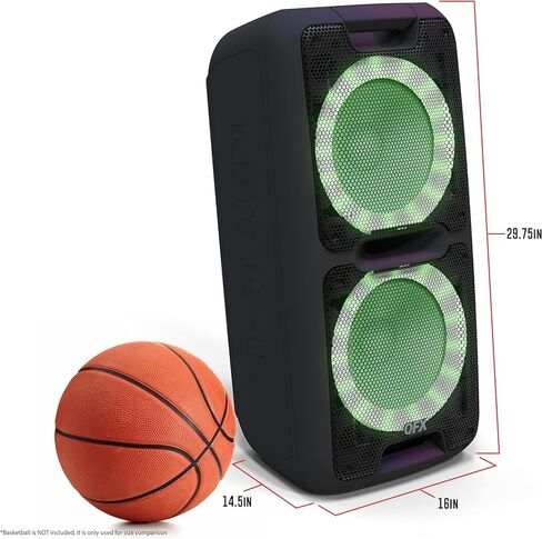 QFX PBX-100 Bluetooth Wireless Portable Party Speakers with Dual 10" Woofers - Rechargeable, LED Party Lights, 5-Band EQ, USB/TF Slot, Black in Kuwait