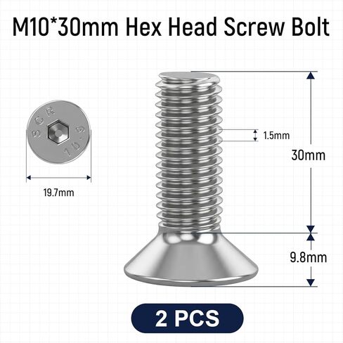 M10 x 30mm Hex Head Screw Bolt, Fully Threaded, Alloy Steel, Pipe and Drape Backdrop Stand Accessories, Pack of 2 in Kuwait