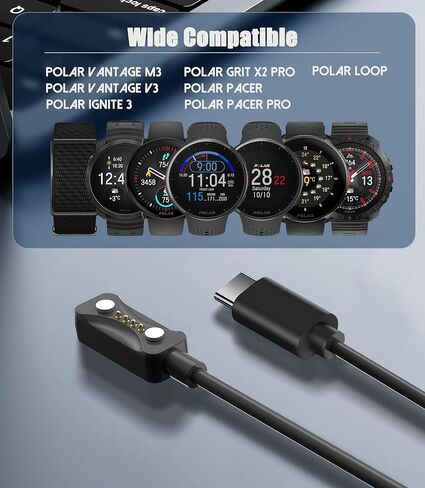 كابل شحن بطول 1 متر متوافق مع Polar Loop، Polar Vantage M3، Polar Vantage V3، Polar Ignite 3، Polar Grit X2 Pro، Polar Pacer، Polar Pacer Pro، Polar Street X USB-C إلى الشاحن المغناطيسي in Kuwait
