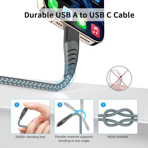‎Car Carplay Cable for iPhone 17 16 Pro Max 6.6FT/2Pack, USB to USB C Cable Type C Charging for Apple 15 iPad 10 Air 4 5, Galaxy S25 S24 S23 Pixel Moto LG Switch2 Android Auto Car Charger in Kuwait