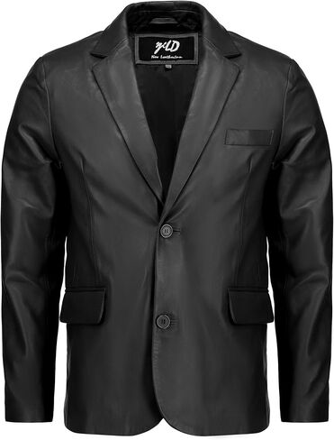 Invisible Stitching Casual Leather Blazer for Men - Button Up Closure Coat Style Regular Fit Real Lambskin Leather Jacket Men in Saudi Arabia