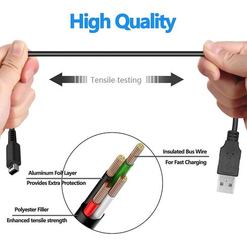 كابل شحن USB وغطاء حماية صلب شفاف لـ DSi XL، سلك شحن USB بطول 3.28 قدم متوافق مع NDSi XL in Kuwait