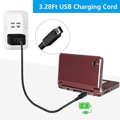 كابل شحن USB وغطاء حماية صلب شفاف لـ DSi XL، سلك شحن USB بطول 3.28 قدم متوافق مع NDSi XL in Kuwait