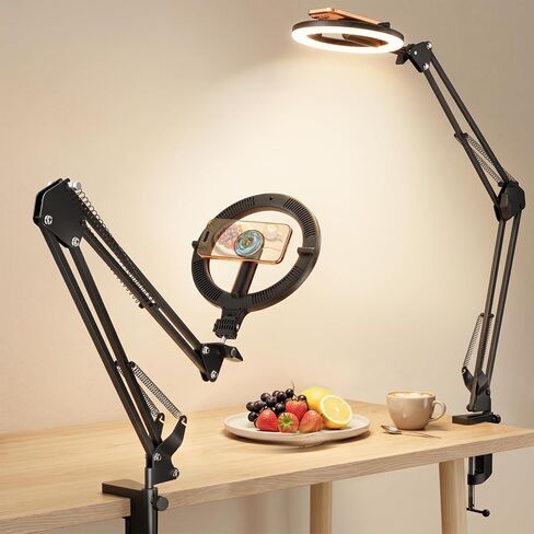 CloudValley Magnetic Overhead Phone Mount with 10" Ring Light, 5000mAh Desktop Tripod with Battery Display, Foldable LED Selfie Light with iPhone Stand for Video Recording Cooking, Live Streaming in Kuwait