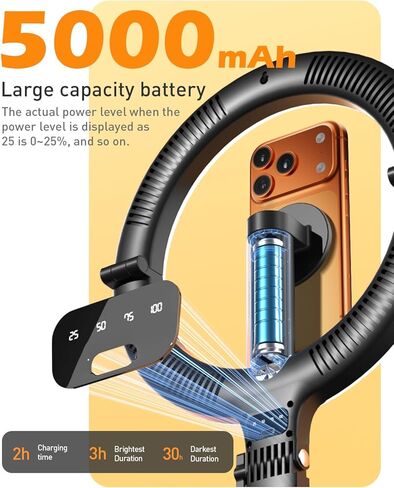 CloudValley Magnetic Overhead Phone Mount with 10" Ring Light, 5000mAh Desktop Tripod with Battery Display, Foldable LED Selfie Light with iPhone Stand for Video Recording Cooking, Live Streaming in Kuwait