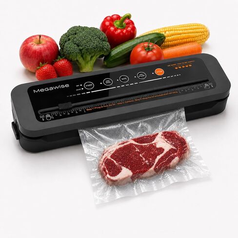 MegaWise Vacuum Sealer Machine | 80kPa Suction Power| Bags and Cutter Included | Compact One-Touch Automatic Food Sealer with External Vacuum System | Dry Moist Fresh Modes for All Saving needs in Saudi Arabia