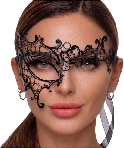 Metal Masquerade Mask for Women with Rhinestones - Half Face Womens Phantom of The Opera Mask for Mardi Gras, Prom & Venetian in Saudi Arabia